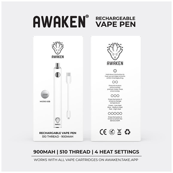 Awaken® Vape Battery Pen 900mAh (Matt White)